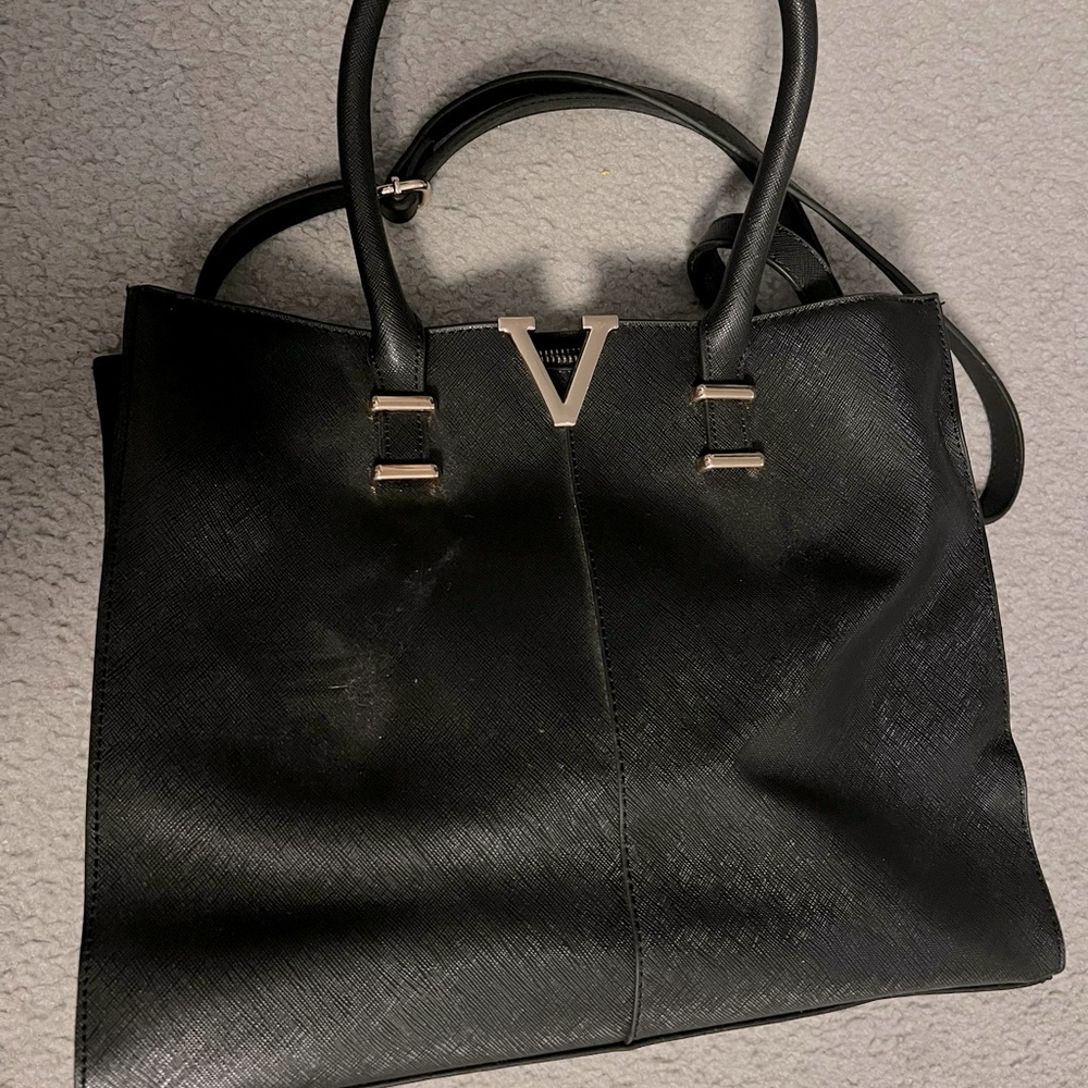 Black Hard Leather Handbag